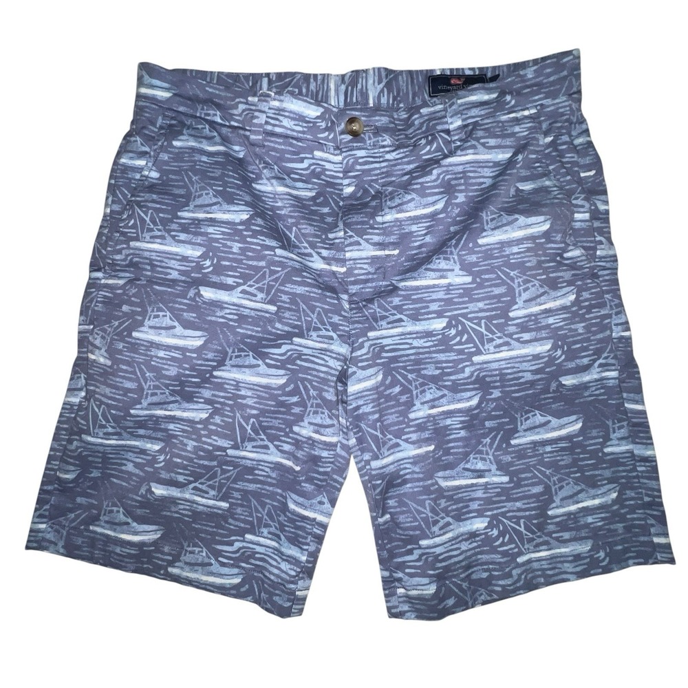 Vineyard Vines Breaker‎ Shorts Mens 33 Blue Sailboat All Over Print Summer 8.5"